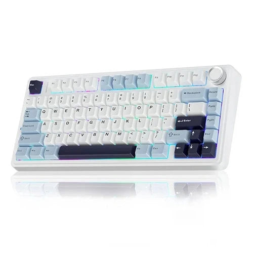 Aula F75 Wireless Tri Mode RGB 75 Percent Mechanical Gaming White and Blue Keyboard With Ice Vein Switch